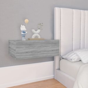 væghængt natbord 40x30x15 cm konstrueret træ grå sonoma