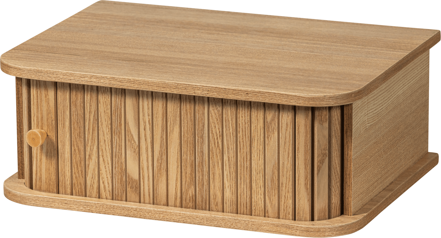 Væghængt natbord/sengebord WOOOD Collection - natur, skydedør og opbevaring, kompakt 40x30 cm