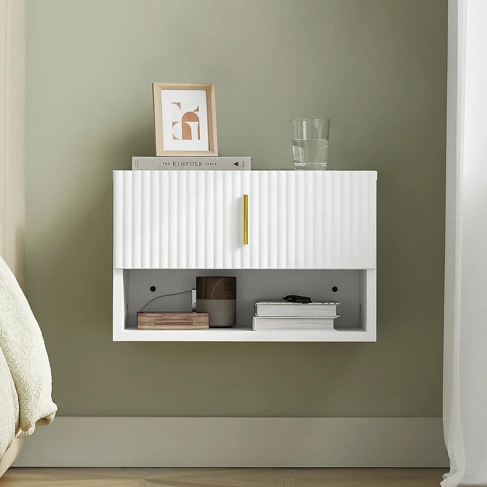 Væghængt natbord med LED-sensor og vendbart design